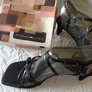 Bandolino Black silk sandals with rhinestones